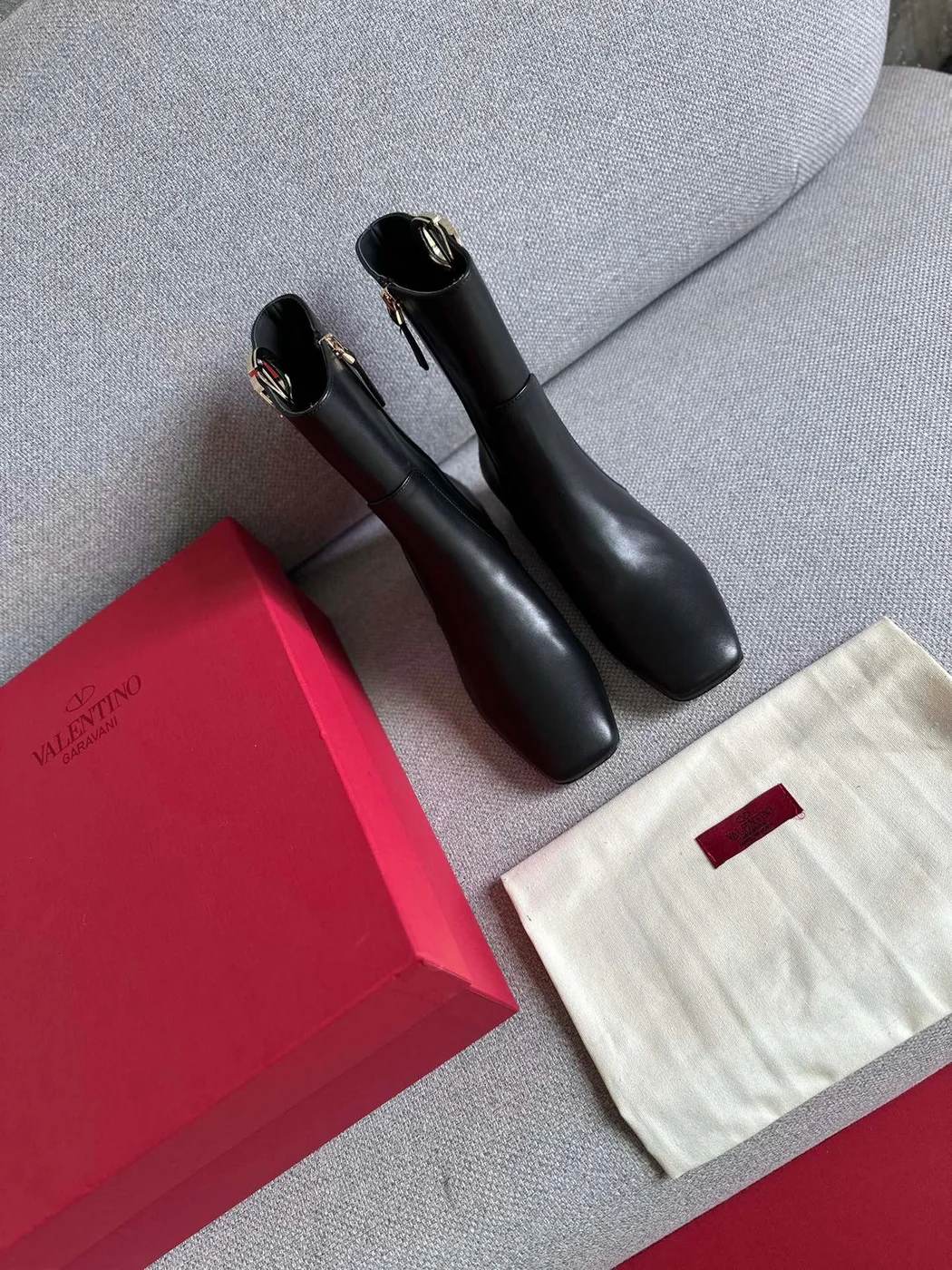 Valentino Women Black Leather Ankle Boots product view 3