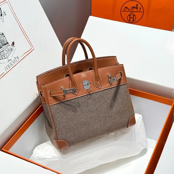 Hermès Birkin 25 cm In Gold Swift And Black/White/Brown Toile Canvas Bag product view 1