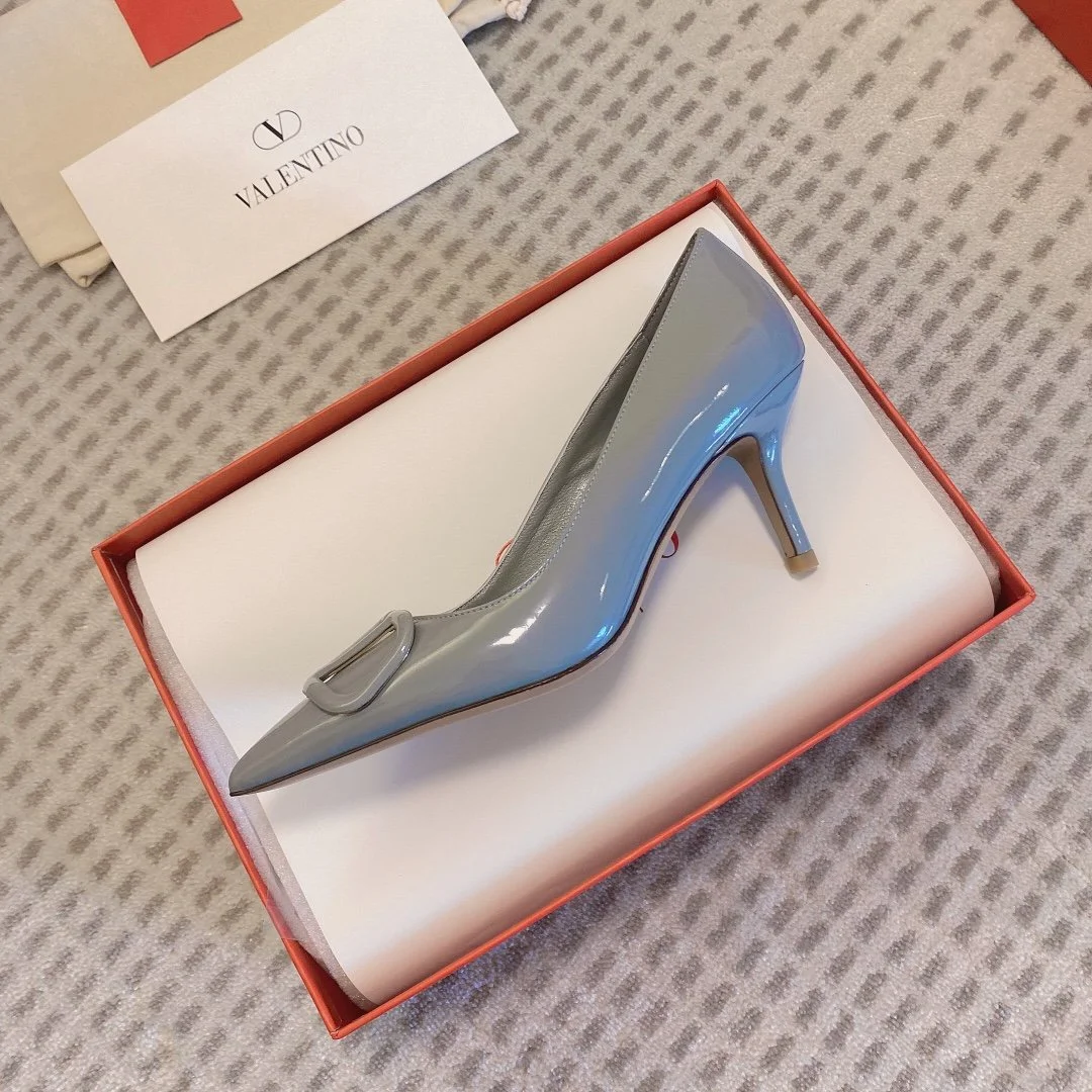 Valentino Women Gray Patent Leather Pointed Pumps product view 2