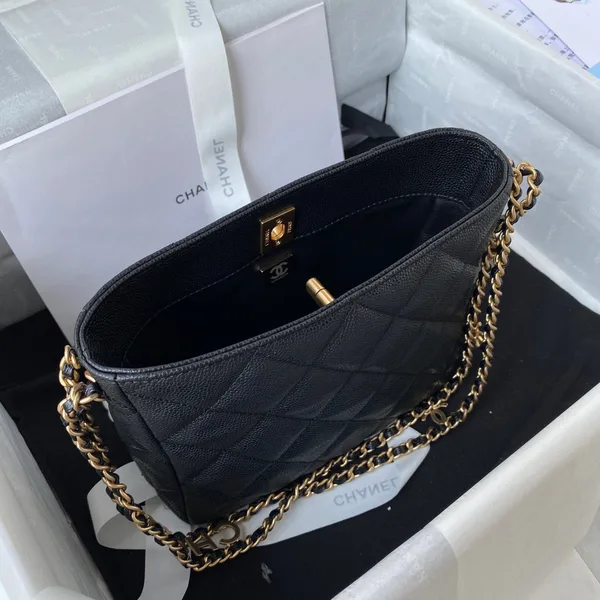 Chanel Hobo Handbags Pebbled Leather With Lock Gold 19x16cm product view 5