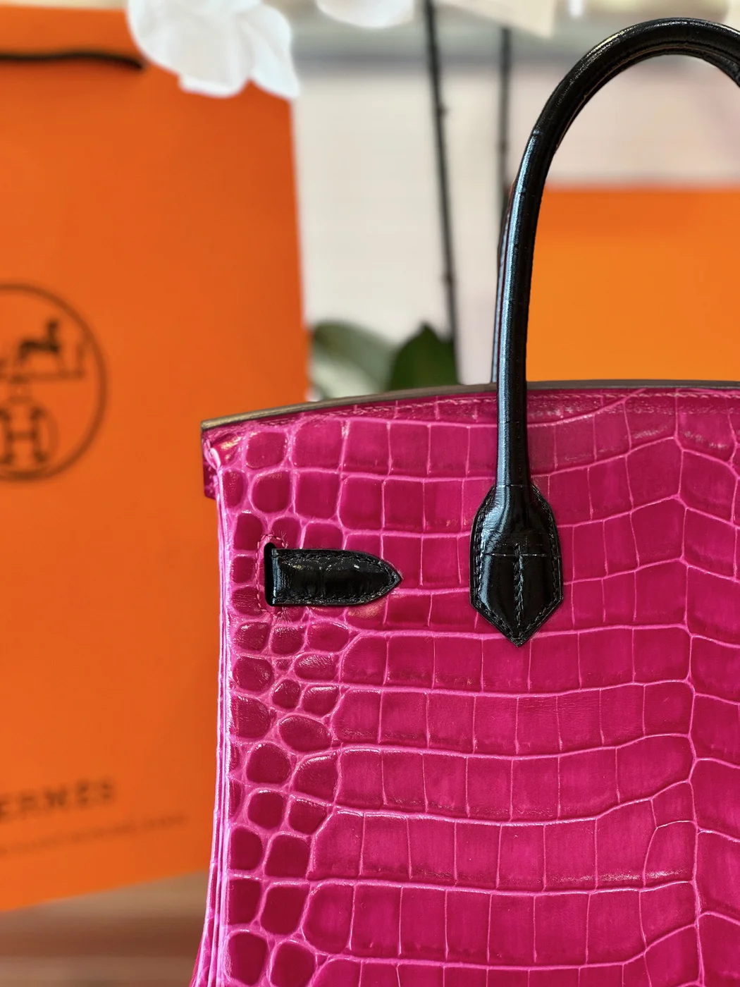 Hermès Birkin Pink/Black Crocodile Leather Gold Hardware – Custom Made Bag product view 3