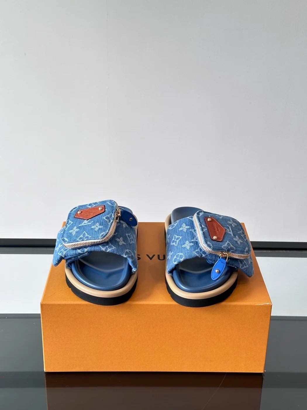 Louis Vuitton Men Blue Denim Slides product view 2