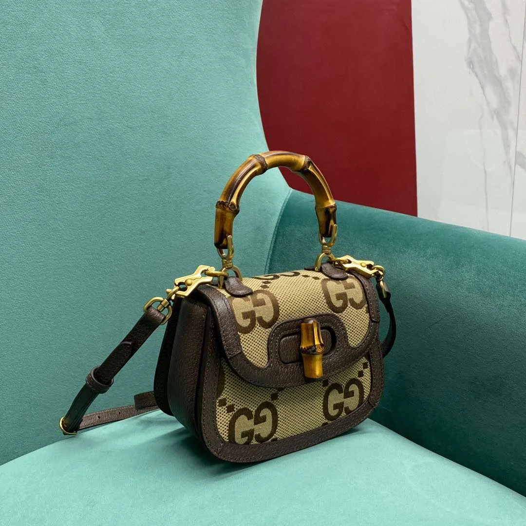 Gucci Bamboo Strap Bag with Brand Logo Pattern 17 cm product view 5