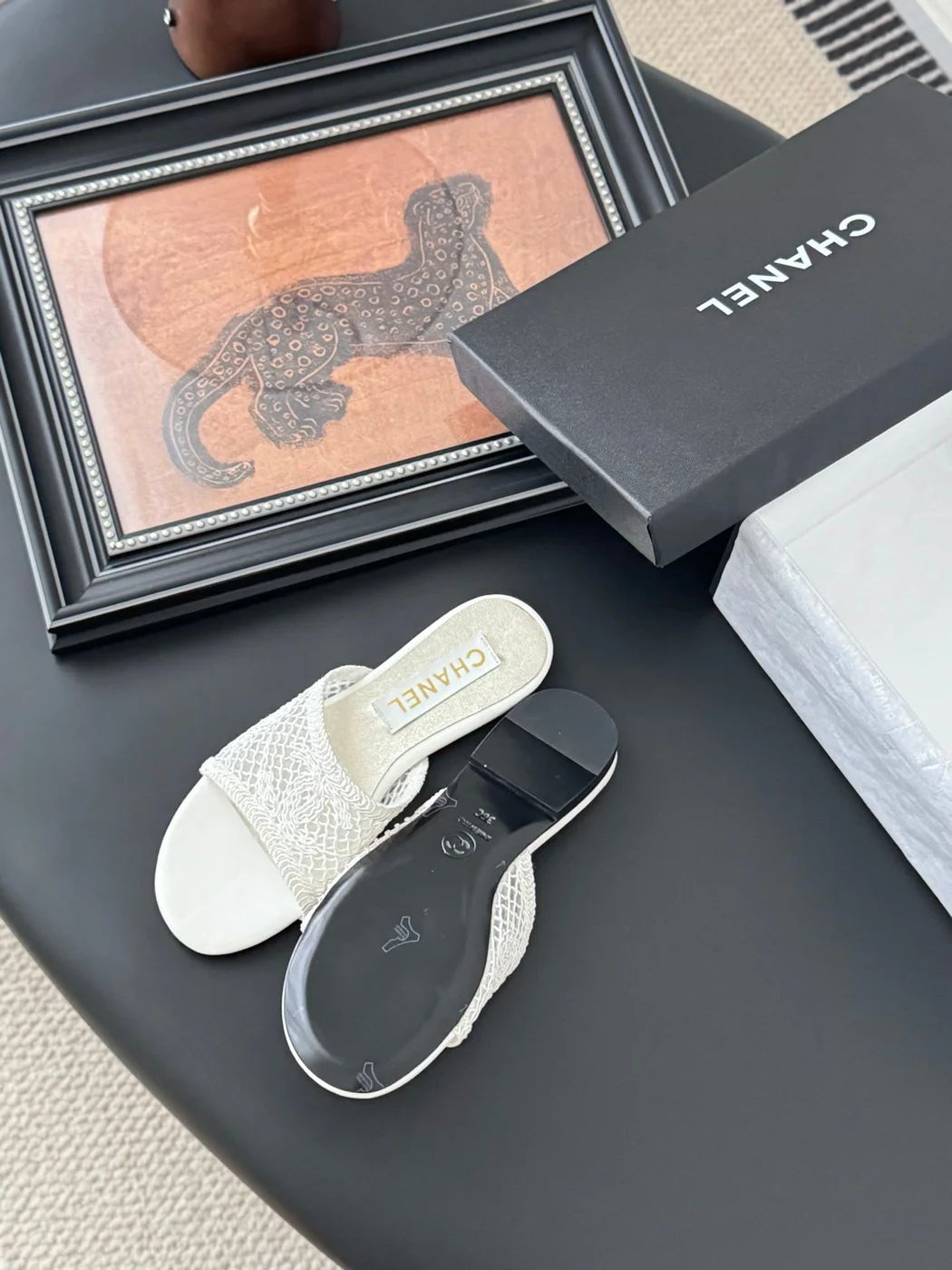 Chanel Women White Lace Mesh Slides product view 5