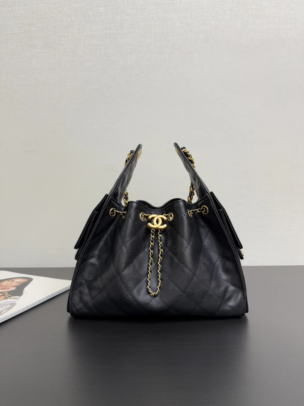 Chanel 25 Small Black Caviar Leather Gold Hardware Bag product view 1