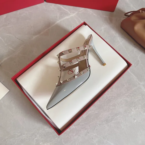 Valentino Women Light Blue Patent Leather Studded Mules product view 4