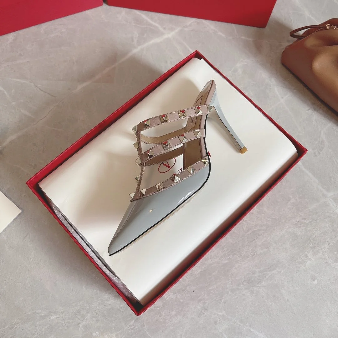 Valentino Women Light Blue Patent Leather Studded Mules product view 4
