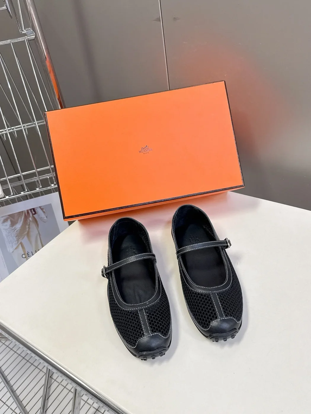 Hermès Women Black Mesh Leather Mary Janes product view 1