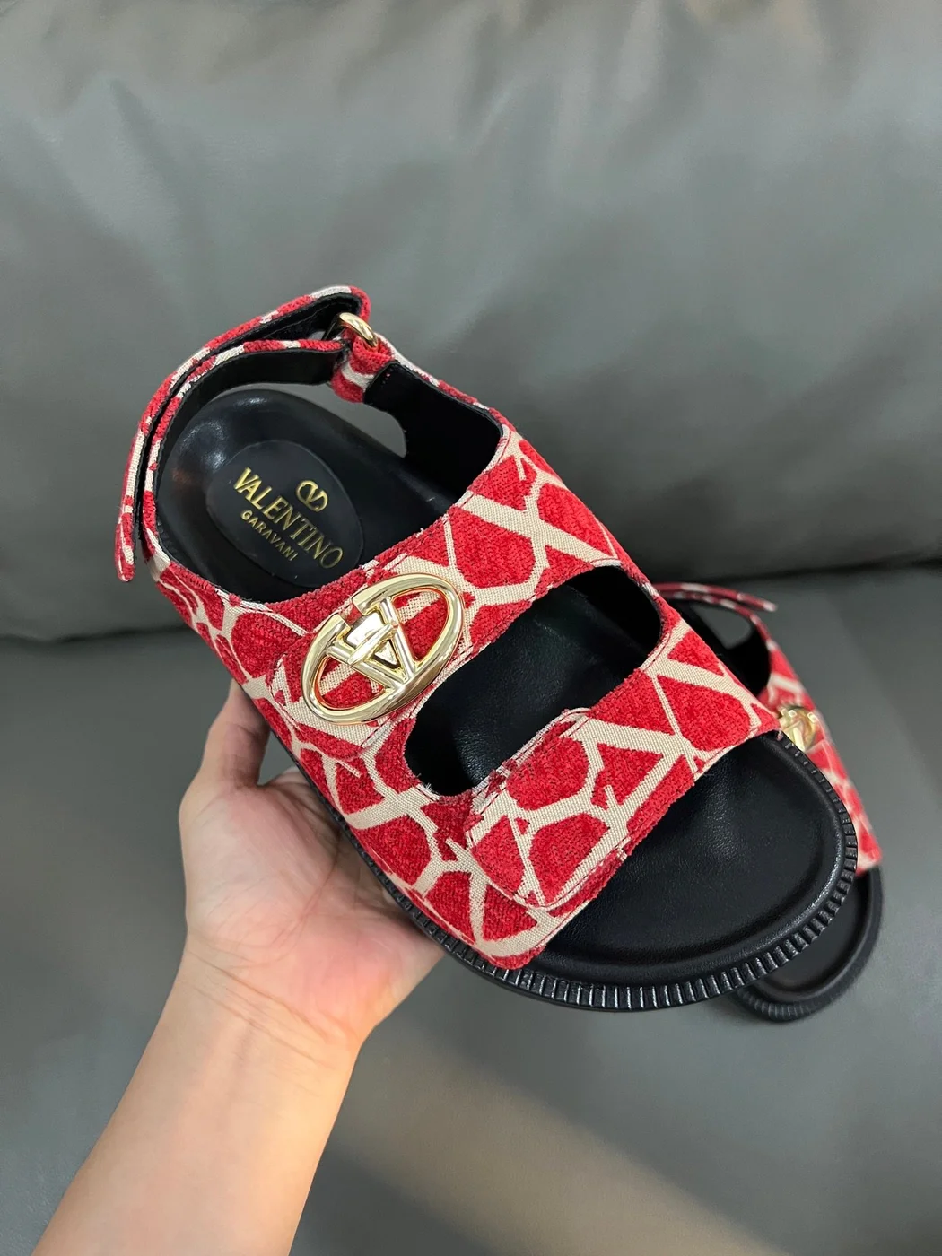 Valentino Women Red Patterned Fabric Sandals product view 6