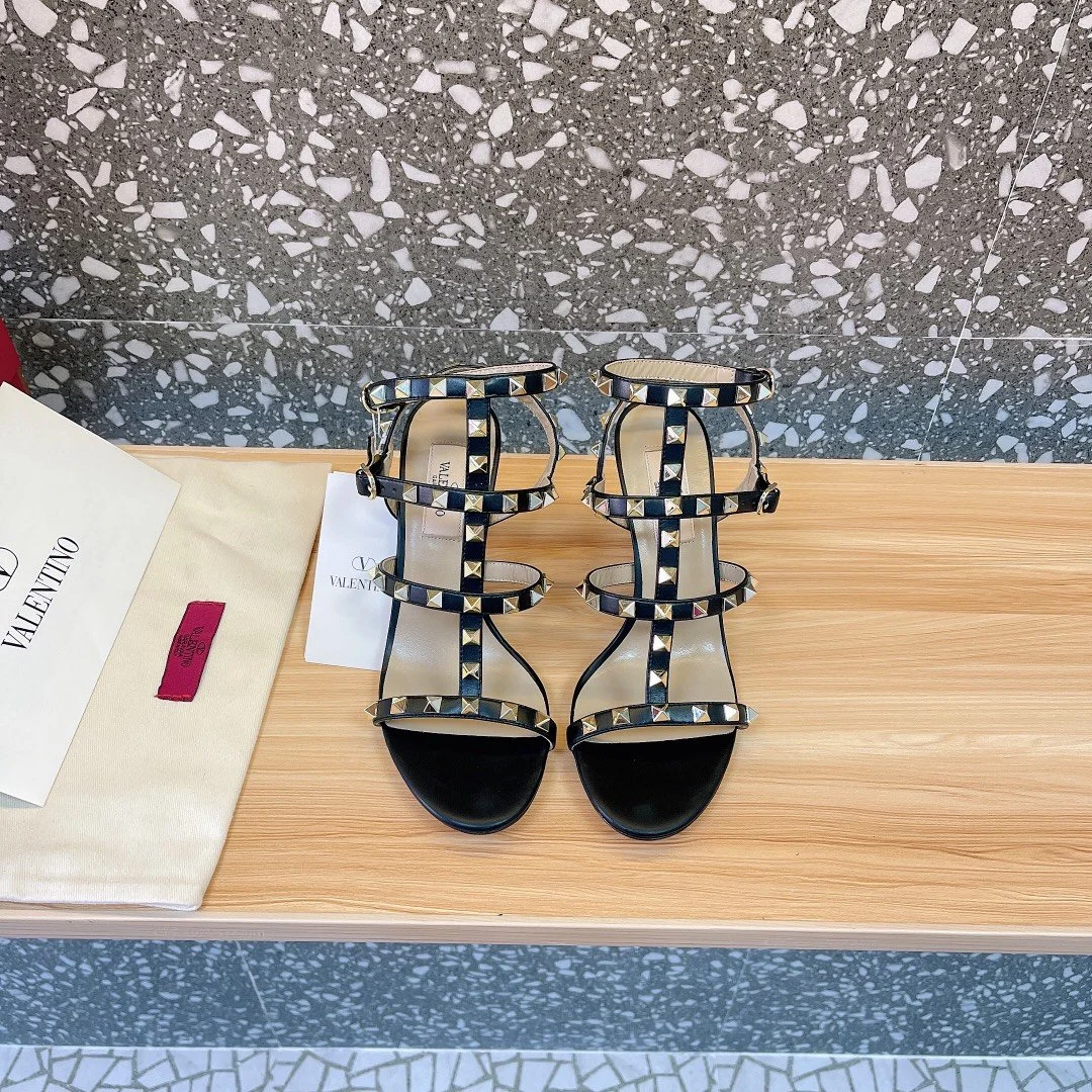 Valentino Women Black Leather Studded Strappy Heels product view 1
