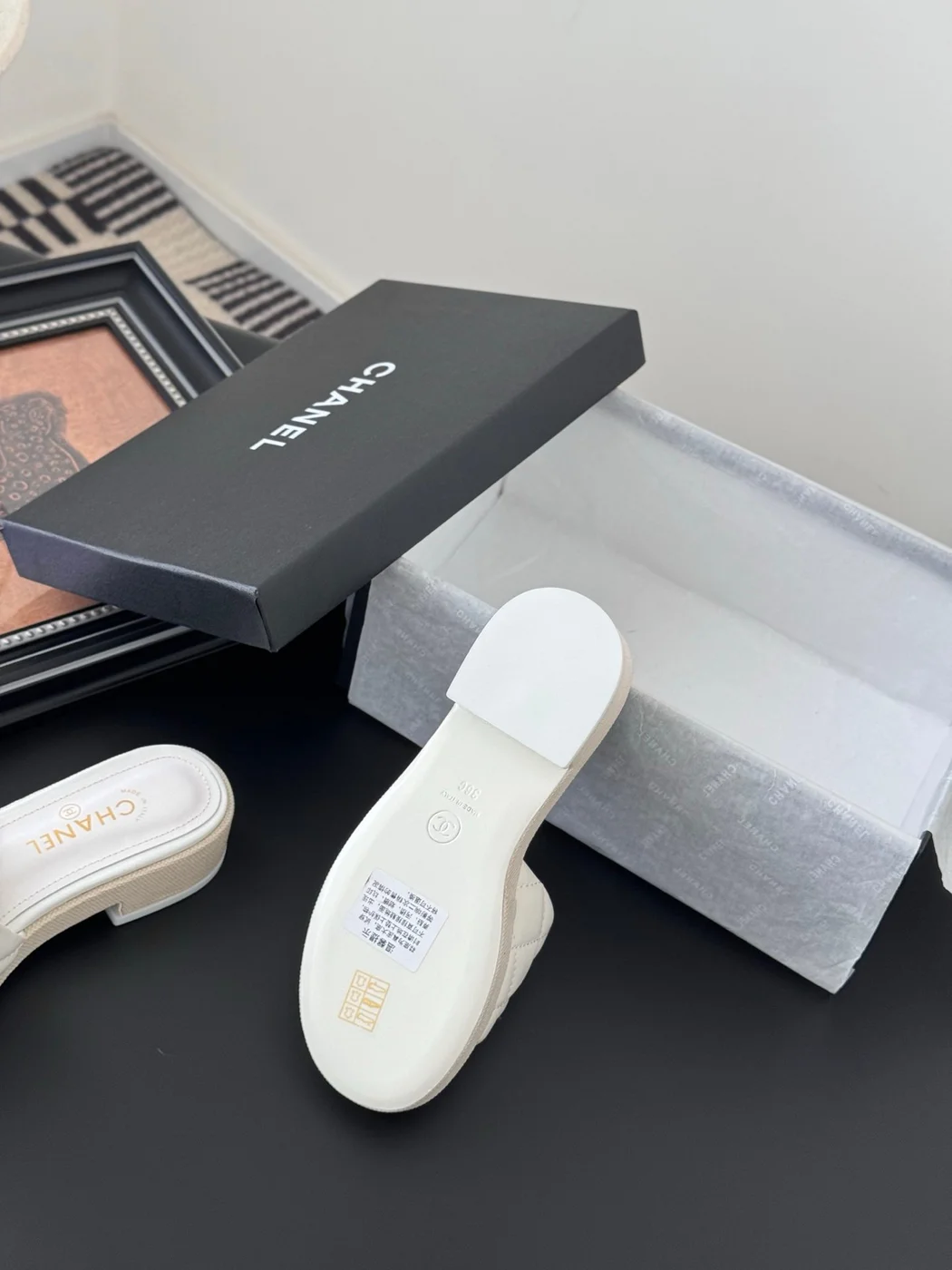 Chanel Women White Quilted Leather Slides product view 4