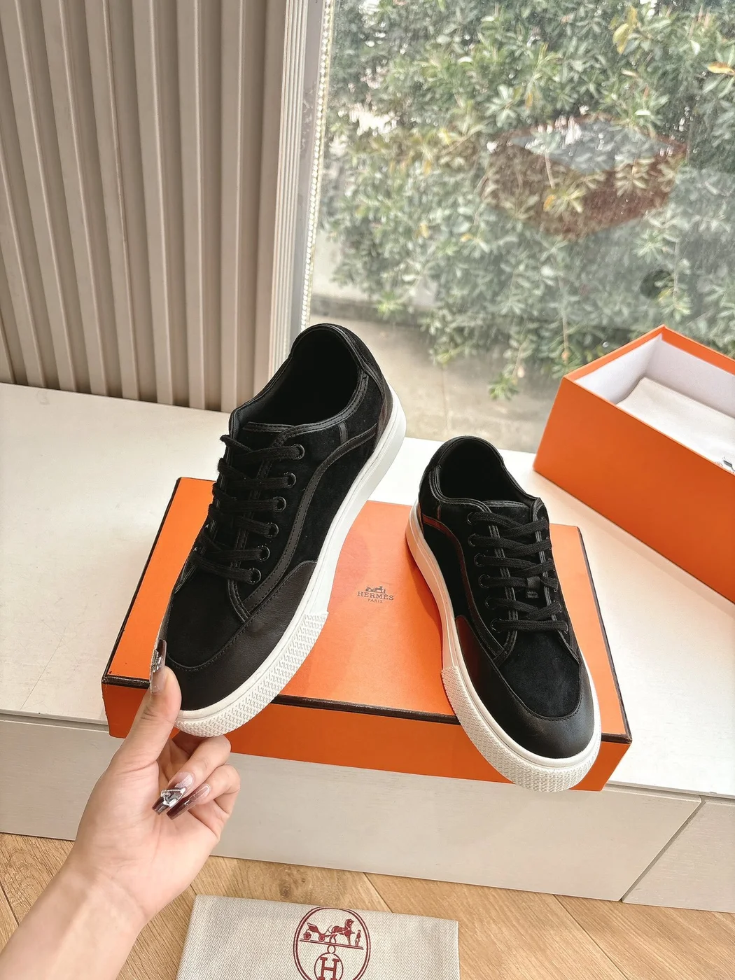 Hermès Women Black Suede Leather Sneakers product view 5
