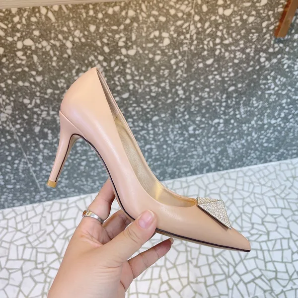Valentino Women Beige Leather Pointed Toe Pumps product view 1