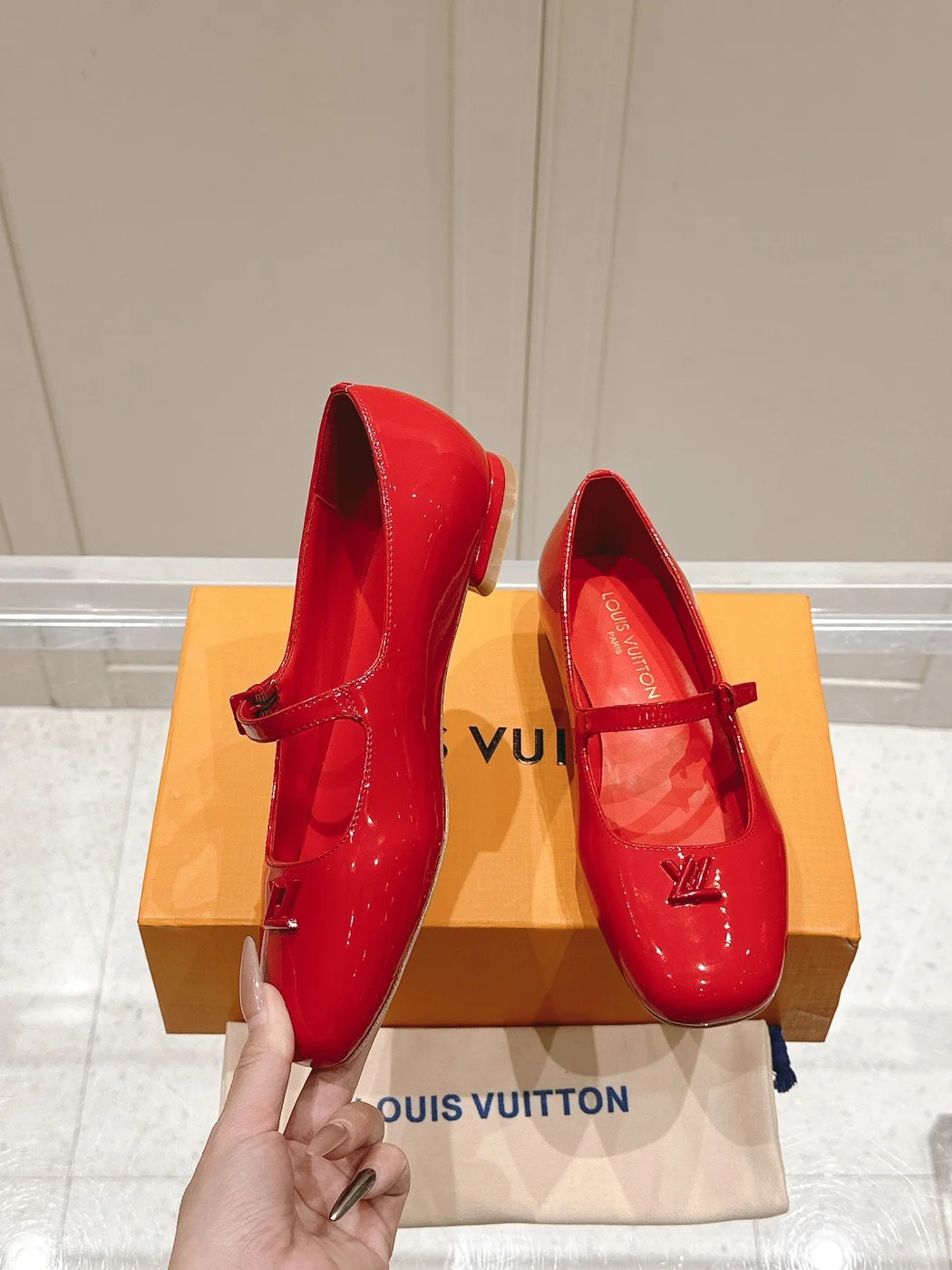 Louis Vuitton Women Red Patent Leather Mary Jane Flats product view 4