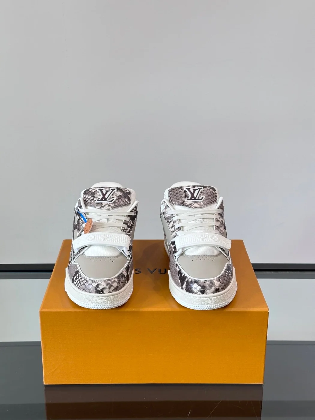 Louis Vuitton Men Grey Snake Print Leather Sneakers product view 2