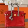 Hermès Birkin 30 Red/Liam Blue Crocodile Leather Gold Hardware. – Custom Made Bag product view 2