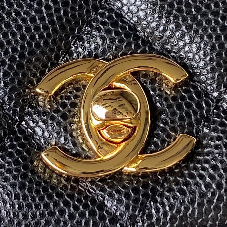 Chanel Woc Charm Handbag Lizard Skin Black With Gold Lock 20 cm product view 7