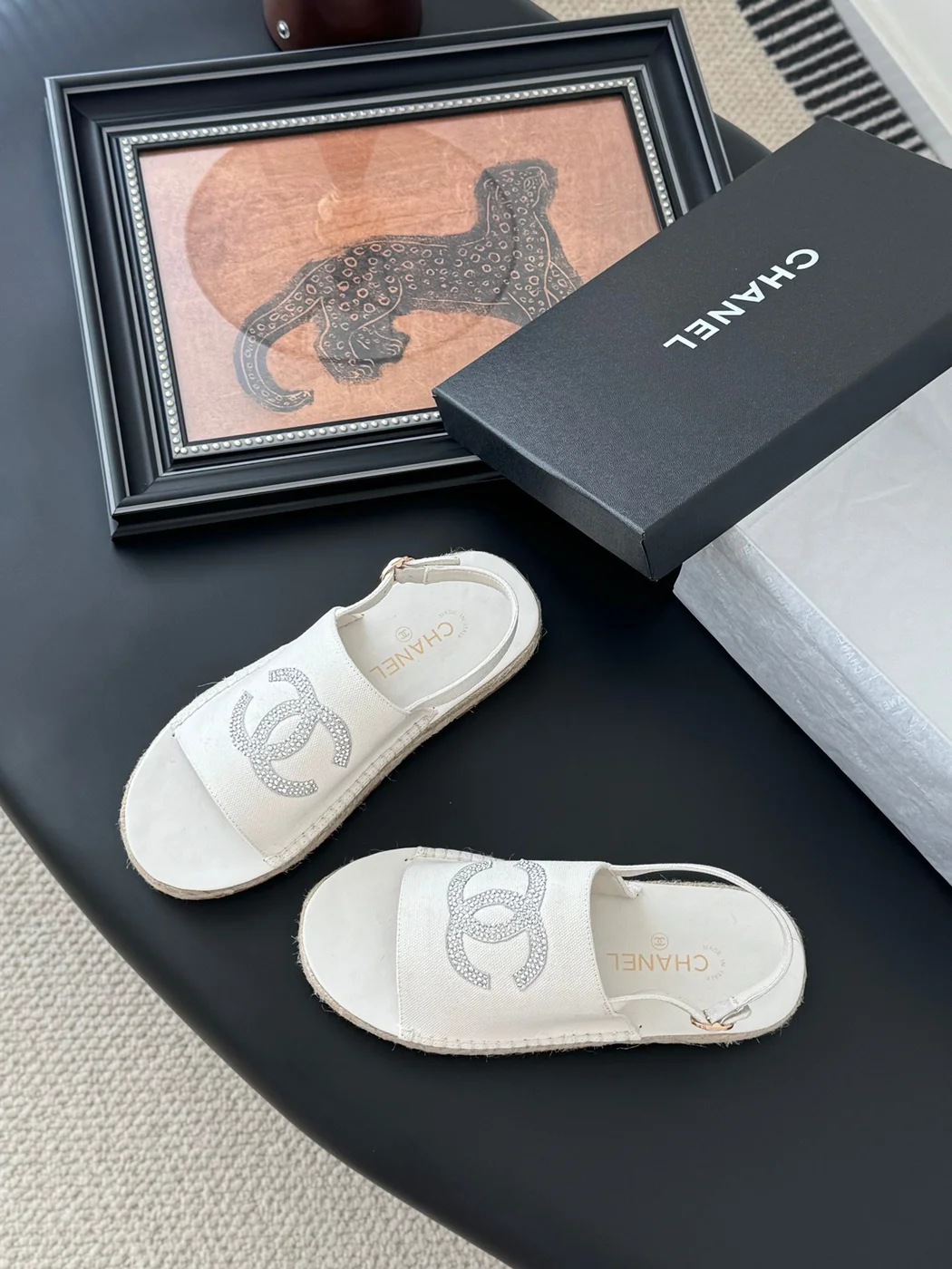Chanel Women White Canvas Espadrille Sandals product view 6