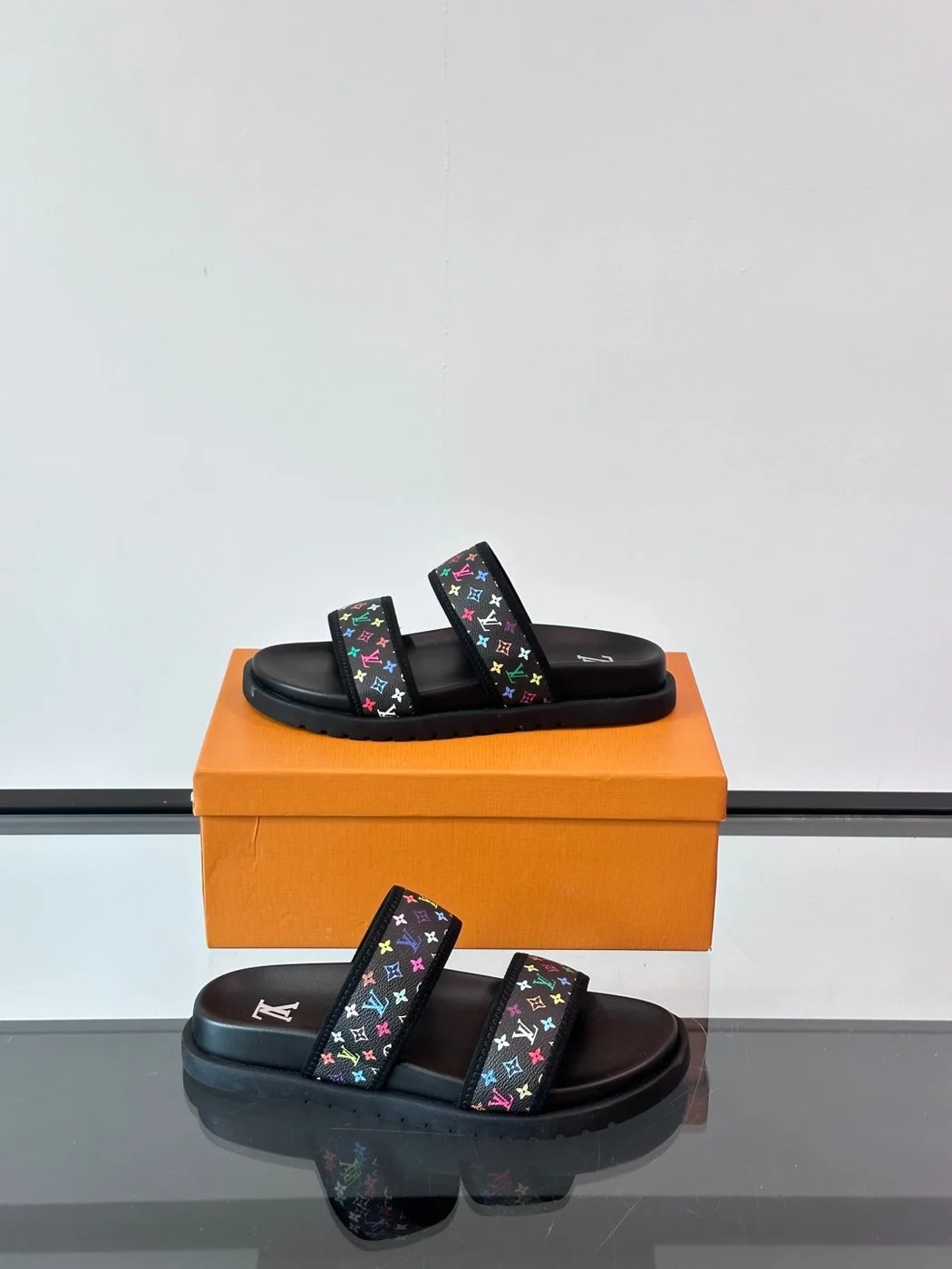Louis Vuitton Men Black Canvas Double Strap Slides product view 4
