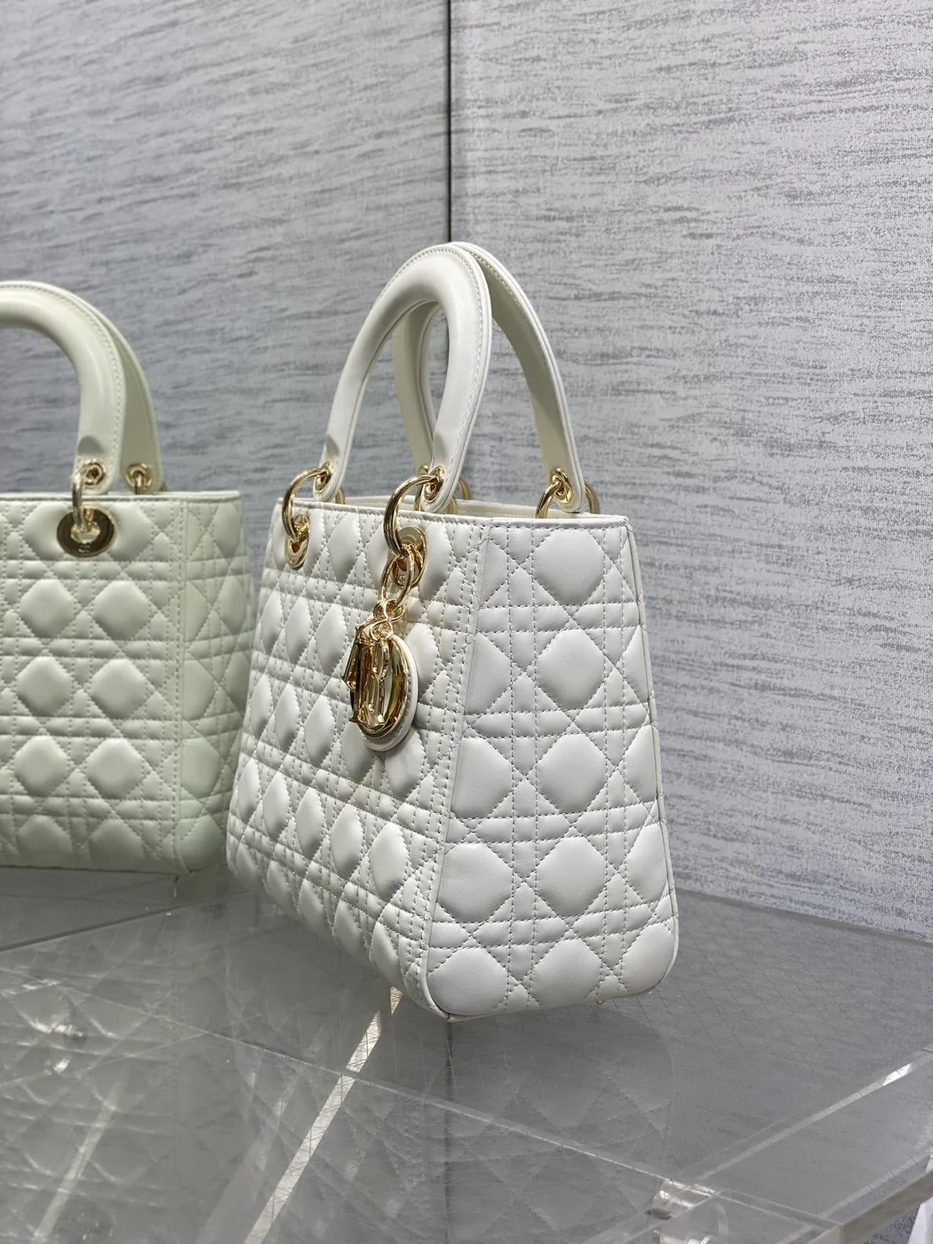 Dior Medium Lady Bag in White Gold Hardware product view 5