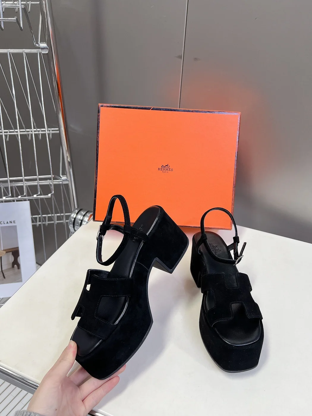 Hermès Women Black Suede Slingback Sandals product view 5