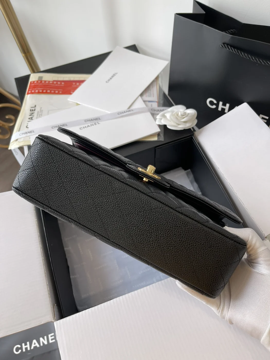 Chanel Medium Classic Handbags Cowhide Black Lock Gold 25.5 cm product view 2