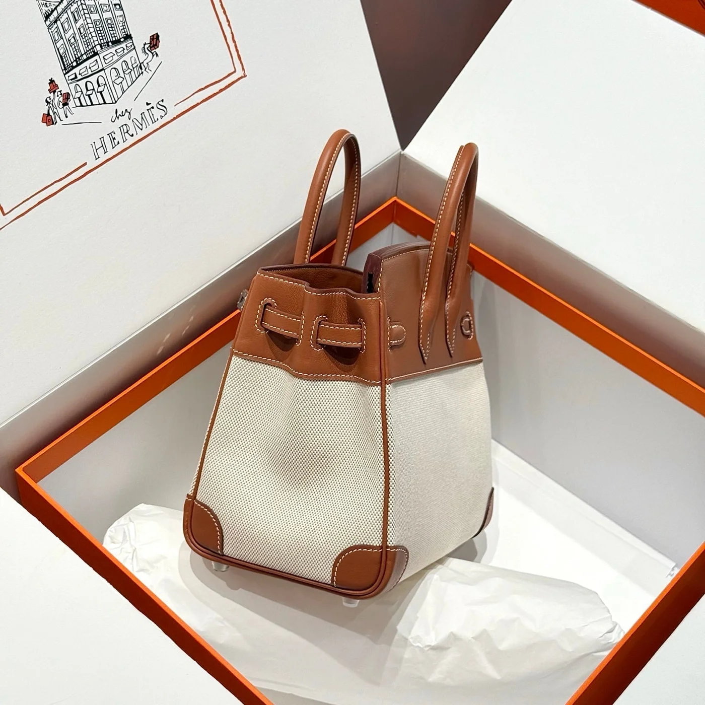 Hermès Birkin 25 cm In Veau Barenia Swift Ercu Toile Canvas Bag product view 3