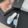 Chanel Women Light Blue Quilted Fabric Slides product view 3