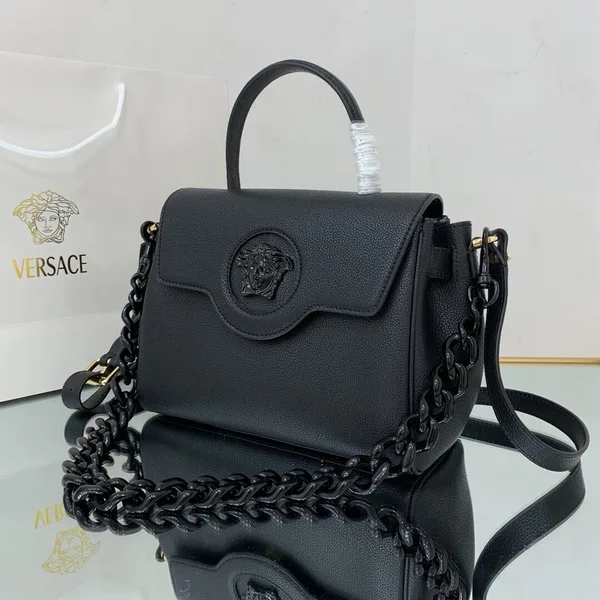 Versace La Medusa medium top handle bag in black grained leather product view 3