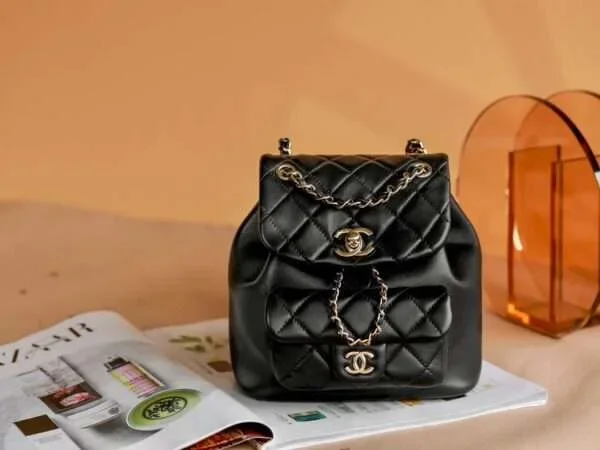 Chanel Mini Smooth Leather Backpack With Gold Lock Women’s Black 18x19x12cm
