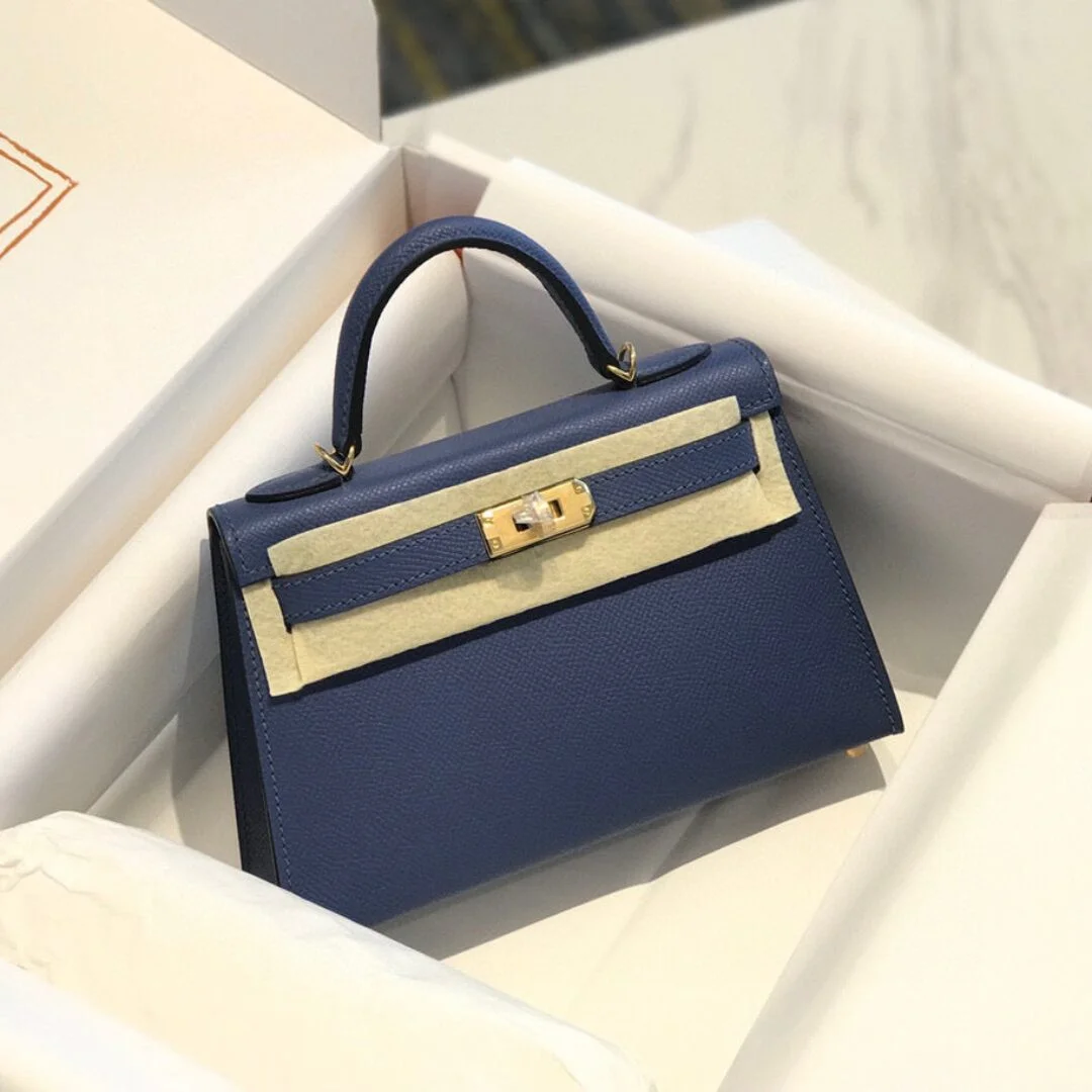 Hermès Mini Kelly Blue with gold-tone hardware Bag