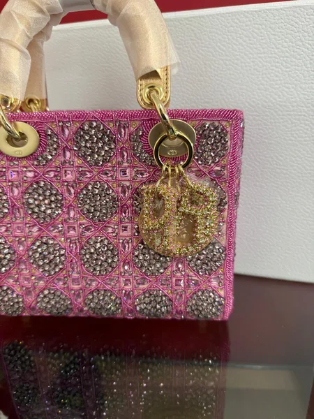 Dior Lady  Bag Metallic Calfskin  Satin with Rose Des Vent product view 4