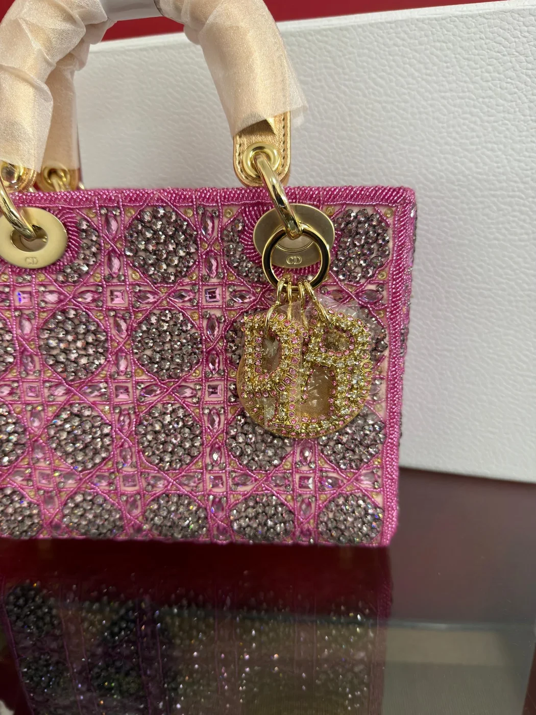 Dior Lady  Bag Metallic Calfskin  Satin with Rose Des Vent product view 4