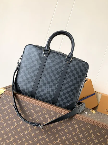 Louis Vuitton Checkered Briefcase Gray and Black product view 2