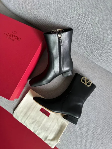 Valentino Women Black Leather Ankle Boots product view 1
