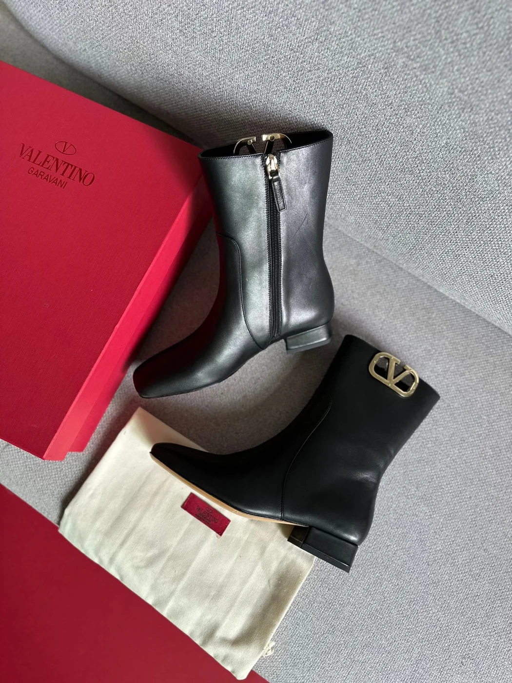 Valentino Women Black Leather Ankle Boots product view 1