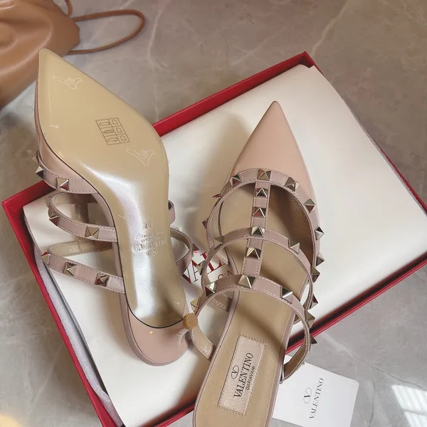 Valentino Women Nude Patent Leather Studded Mules product view 3