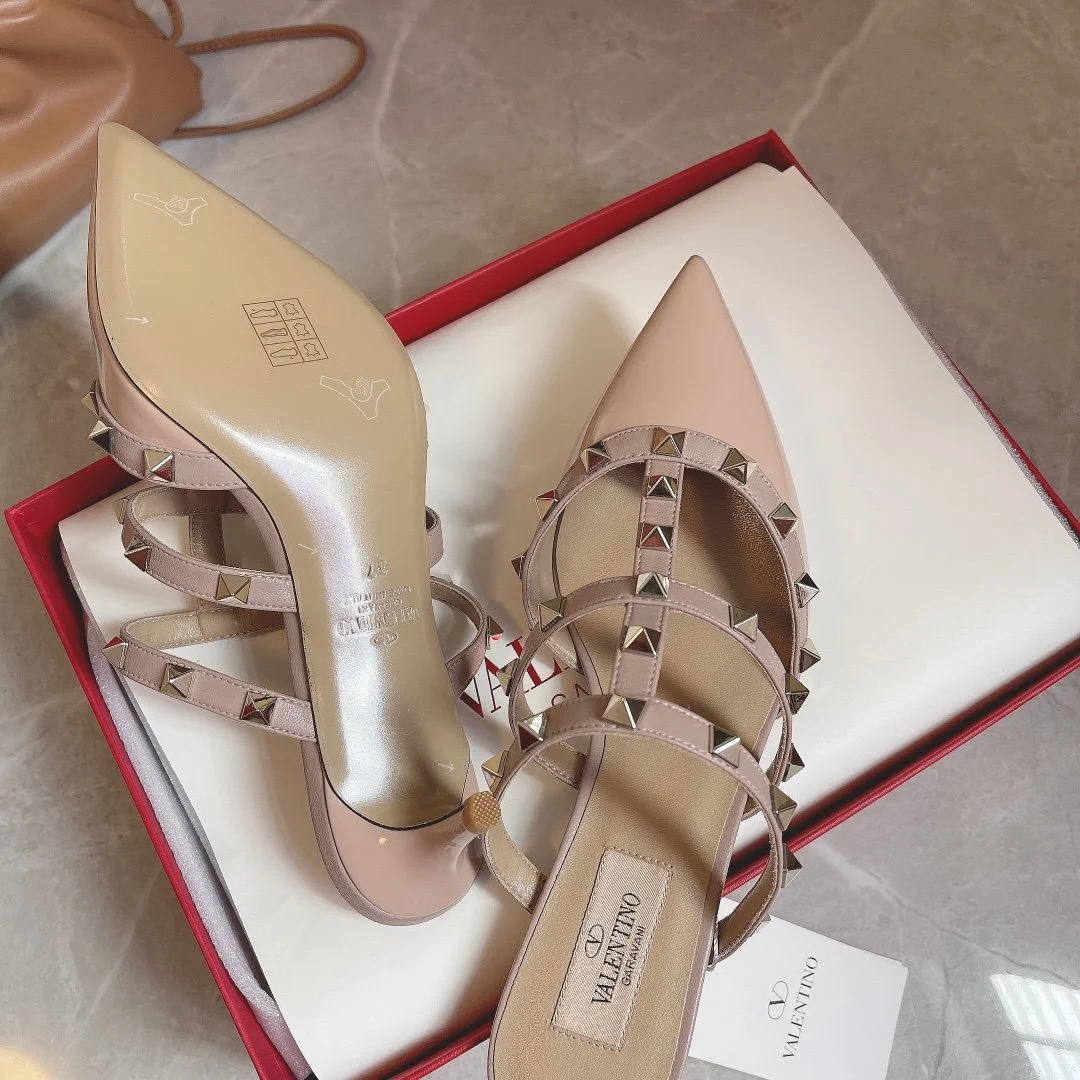 Valentino Women Nude Patent Leather Studded Mules product view 3
