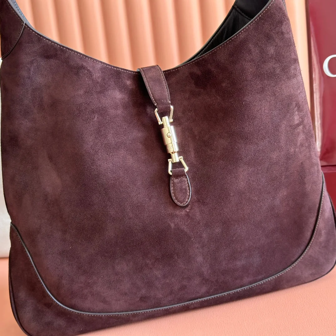 Gucci 25S Jackie Giorno 44 cm In Dark Chocolate Brown Suede Bag product view 7