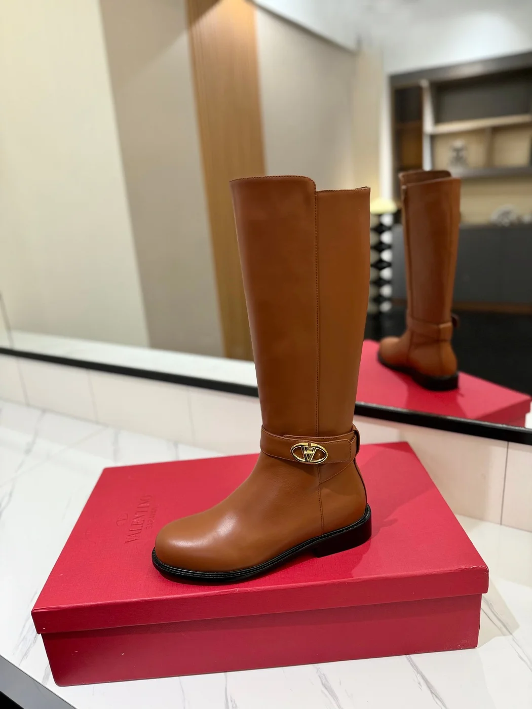 Valentino Women Brown Leather Knee High Boots product view 5