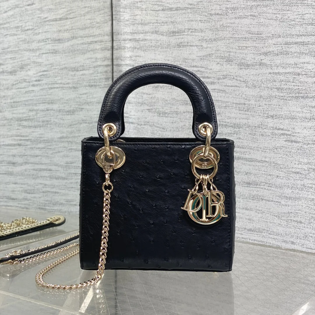 Dior Mini Lady Dior bag in Black Ostrich leather