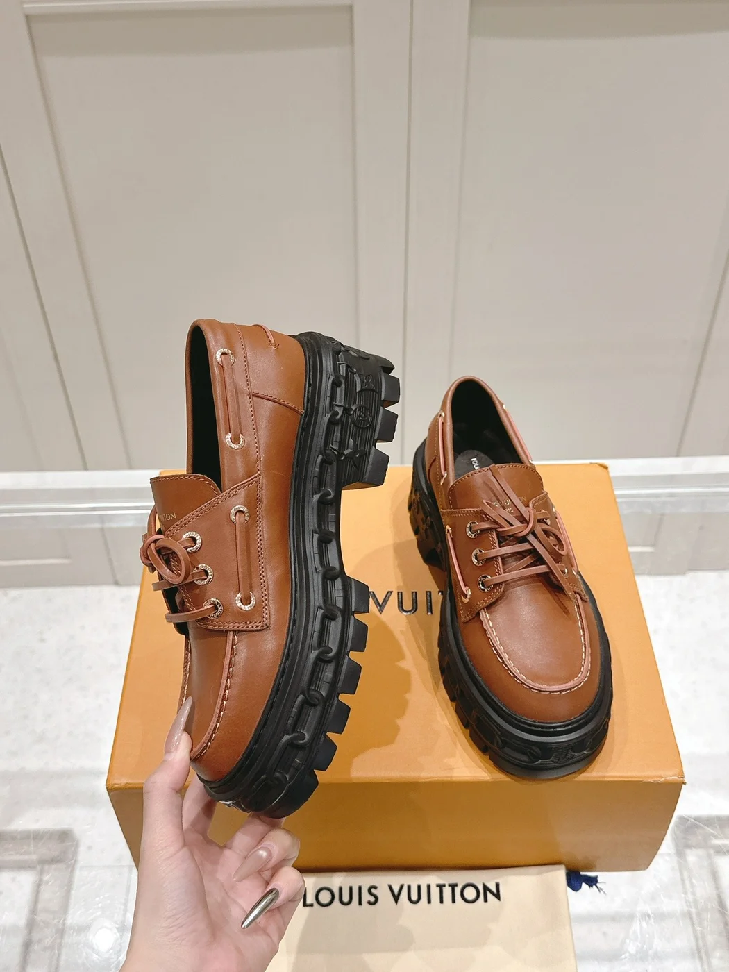 Louis Vuitton Women Brown Leather Chunky Sole Loafers product view 3