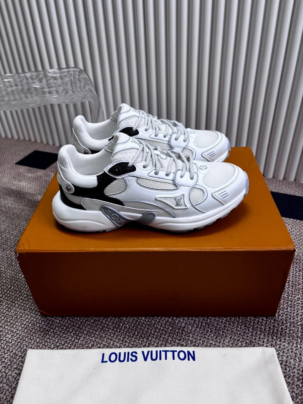Louis Vuitton Women White Mesh Leather Sneakers product view 4