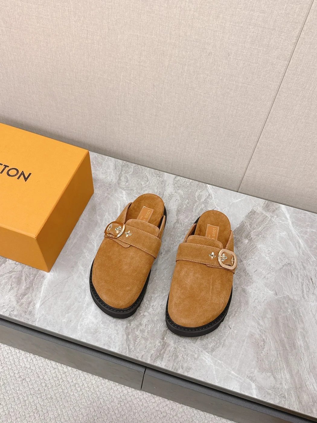 Louis Vuitton Women Brown Suede Mules product view 4