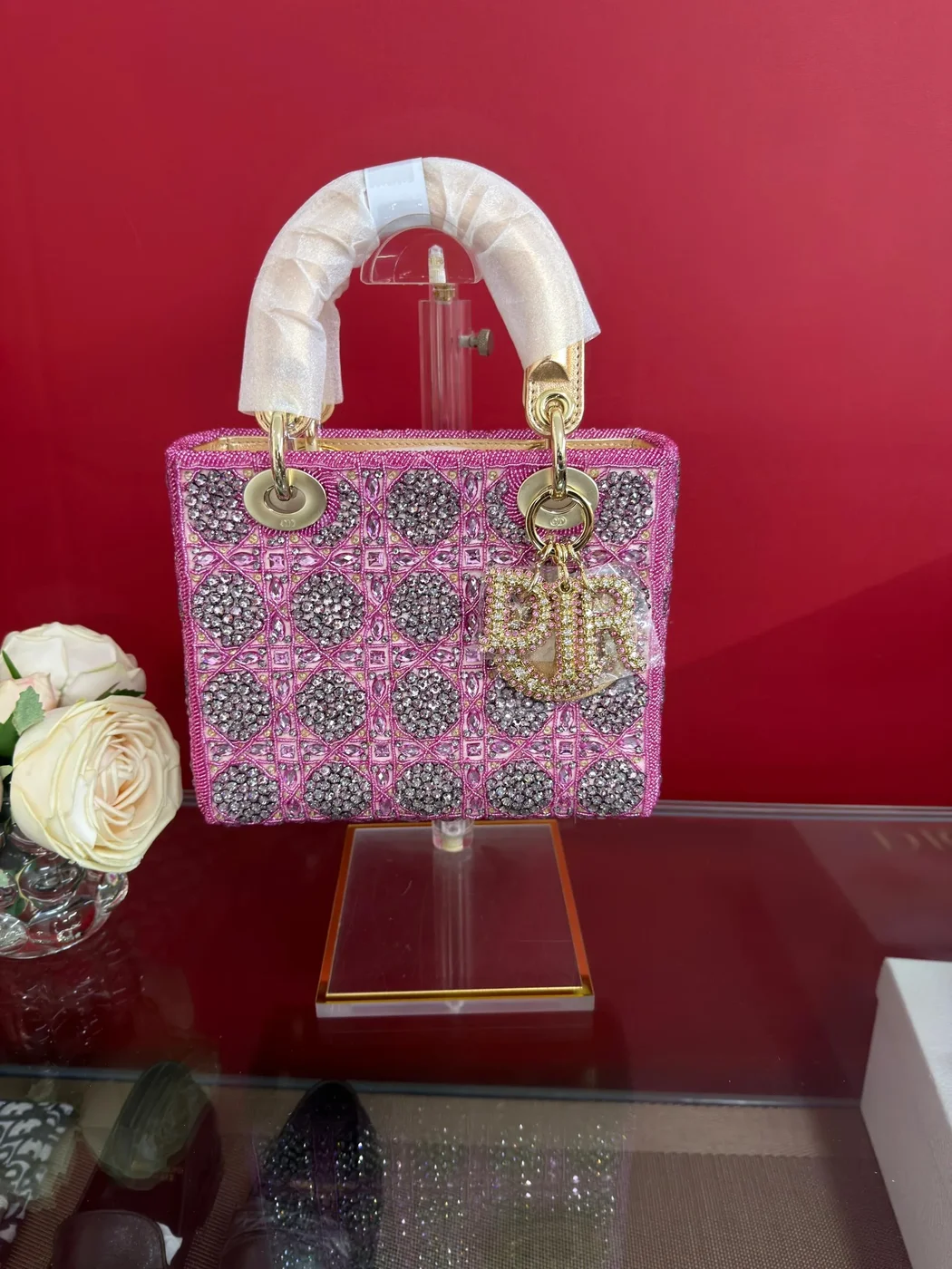 Dior Lady  Bag Metallic Calfskin  Satin with Rose Des Vent product view 3