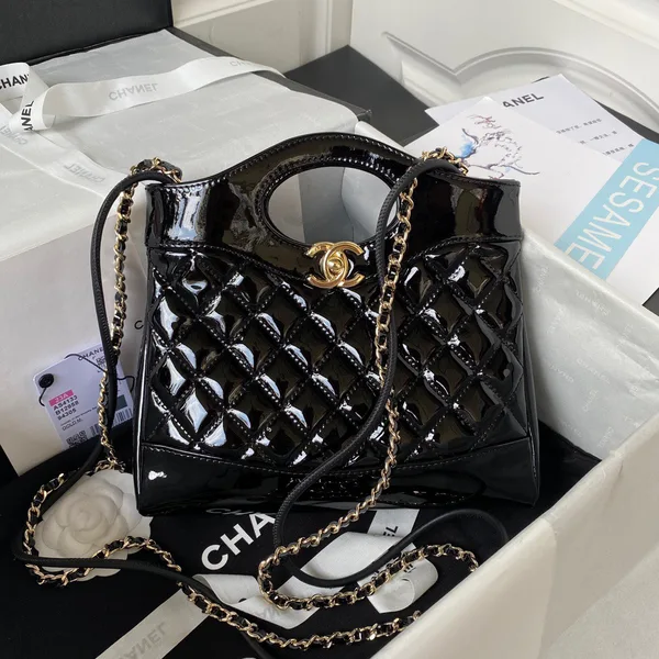 Chanel Mini Shopping Bag Handbags Shiny Leather Lock Gold 31 cm product view 1