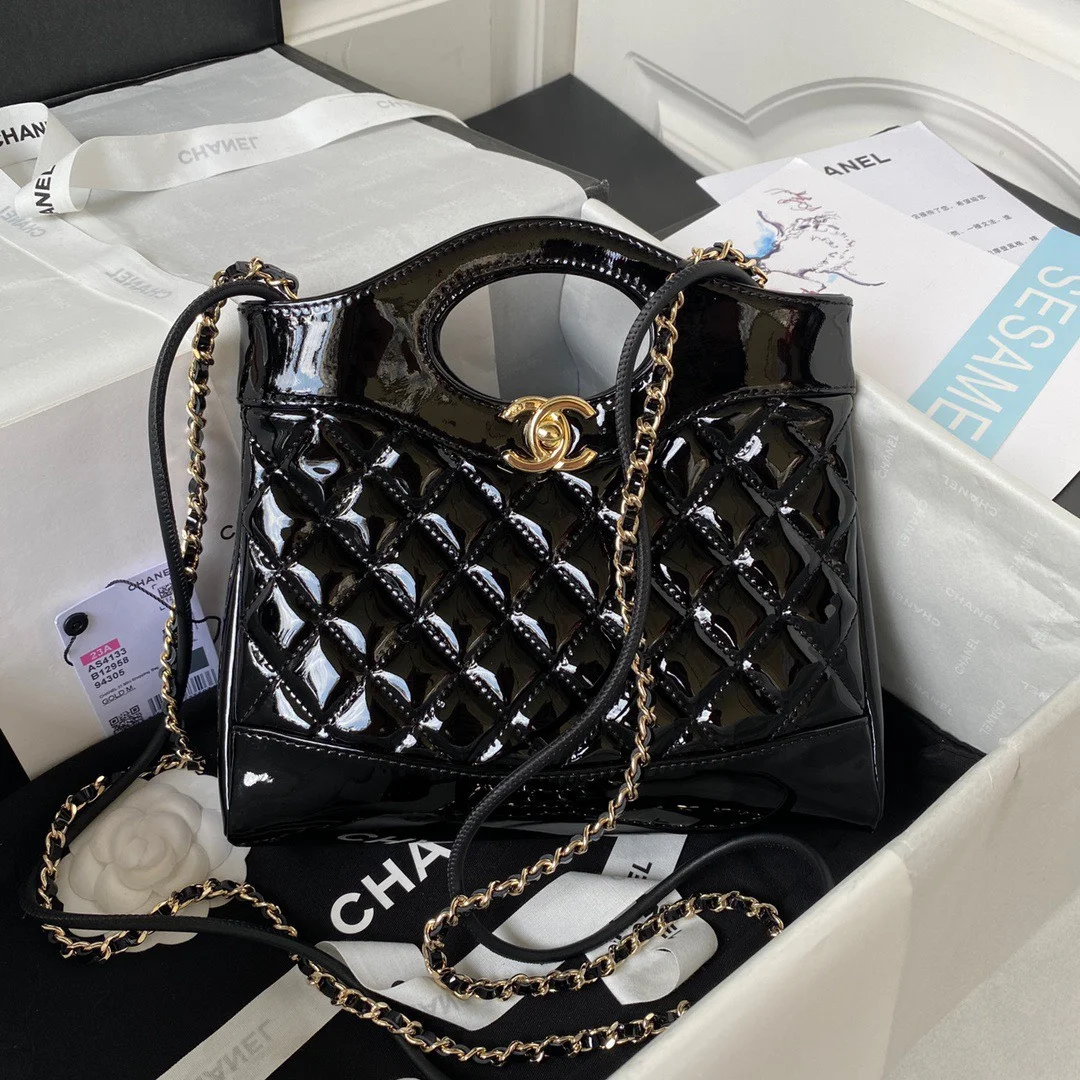 Chanel Mini Shopping Bag Handbags Shiny Leather Lock Gold 31 cm product view 1