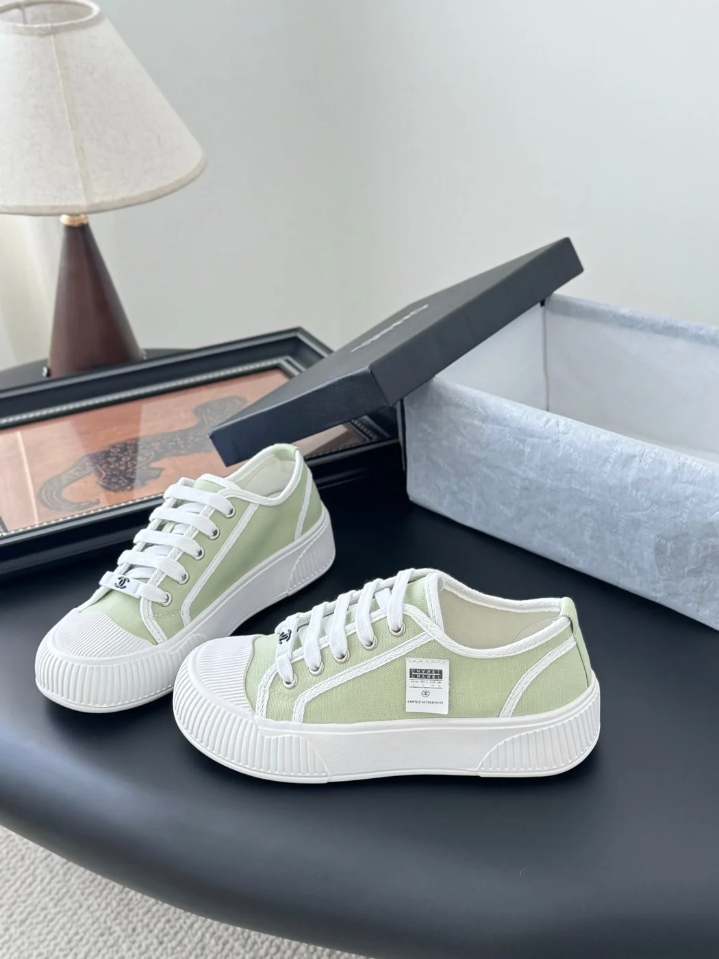Chanel Women Light Green Canvas Sneakers product view 2