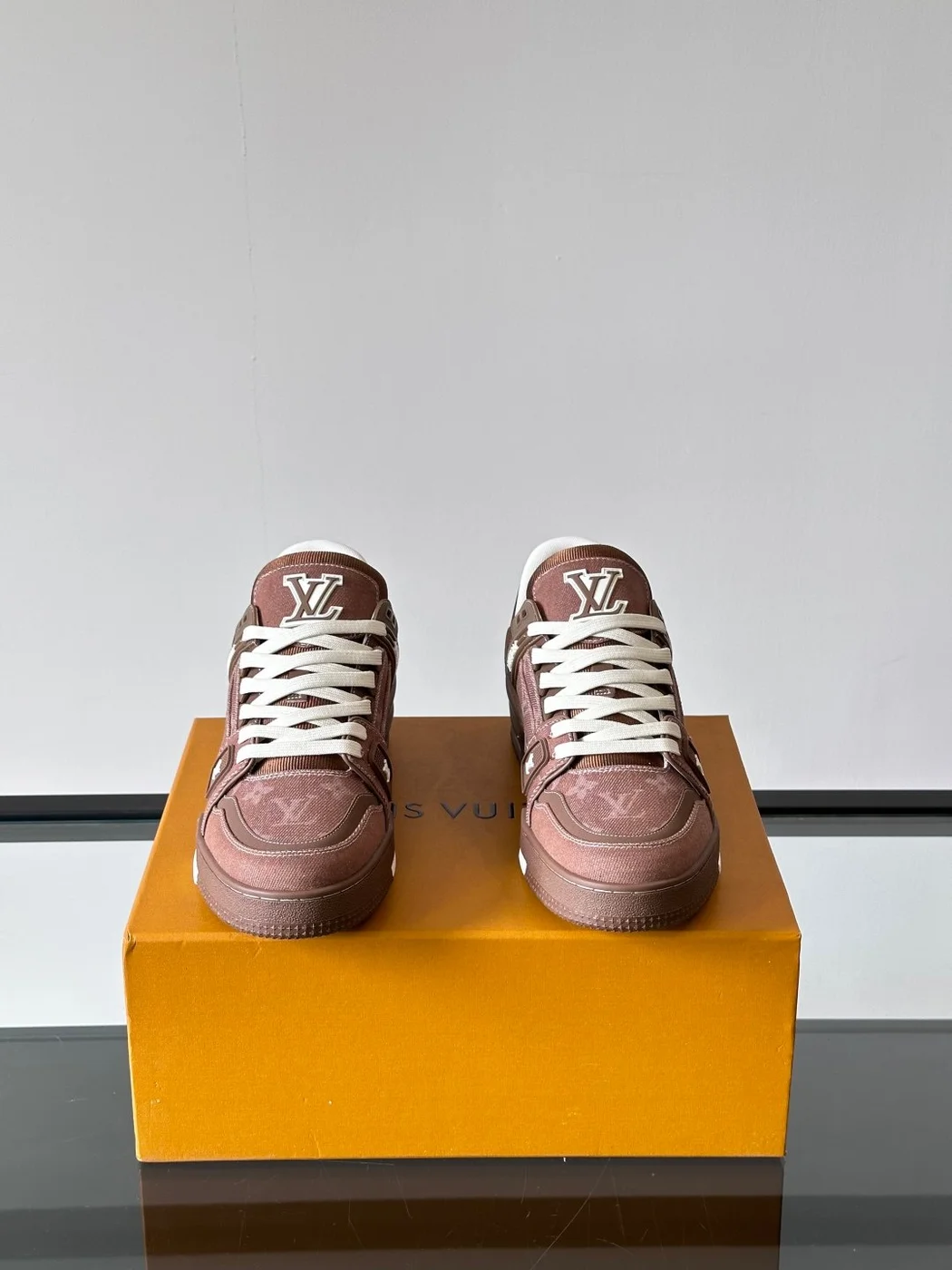 Louis Vuitton Men Brown Suede Leather Sneakers product view 2