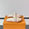 Louis Vuitton Men Beige Fabric Slides With Brown Sole product view 1